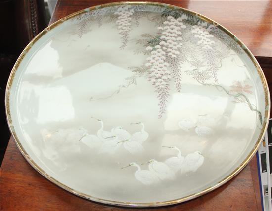 A Japanese Satsuma style porcelain circular tray, Meiji period, 46.5cm